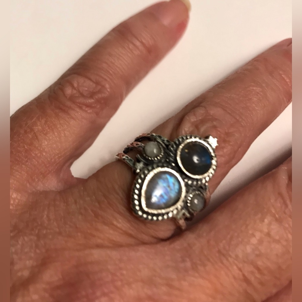 Labradorite Moonstone Stamped 925 Sterling Silver Ring